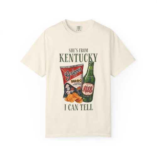 Kentucky Snacks & Ale T-Shirt — "She's From Kentucky I Can Tell" Vintage Design