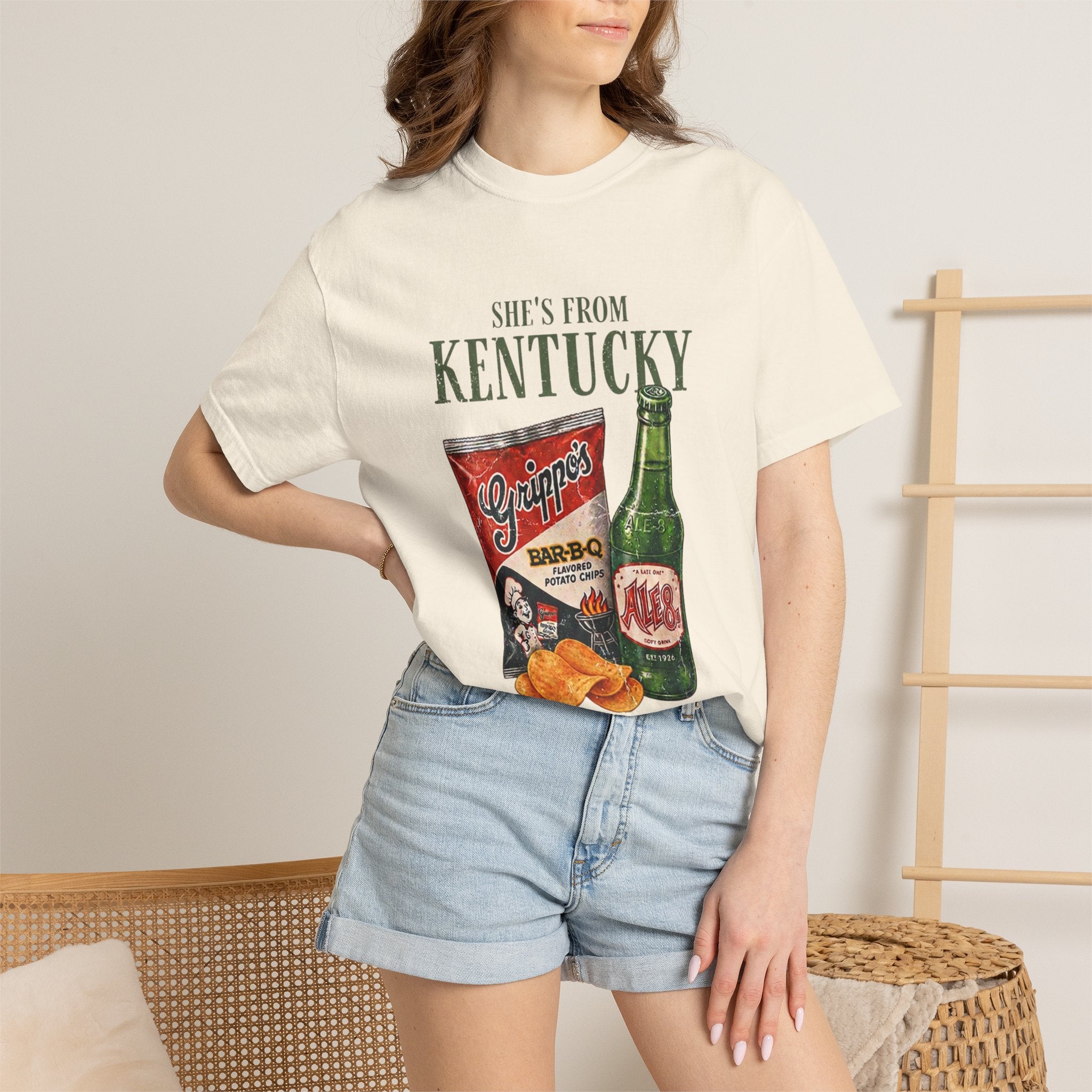 Kentucky Snacks & Ale T-Shirt — "She's From Kentucky I Can Tell" Vintage Design