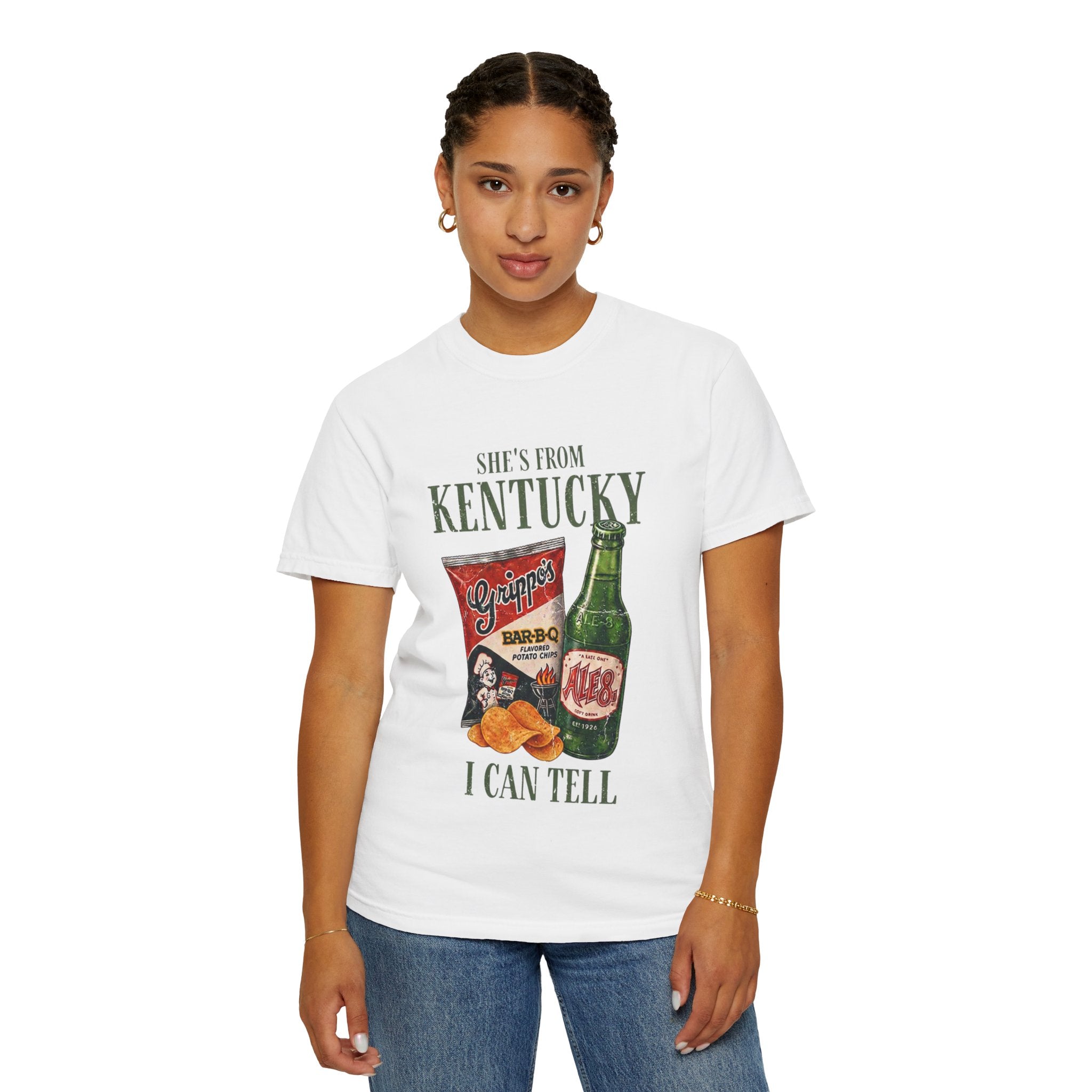 Kentucky Snacks & Ale T-Shirt — "She's From Kentucky I Can Tell" Vintage Design