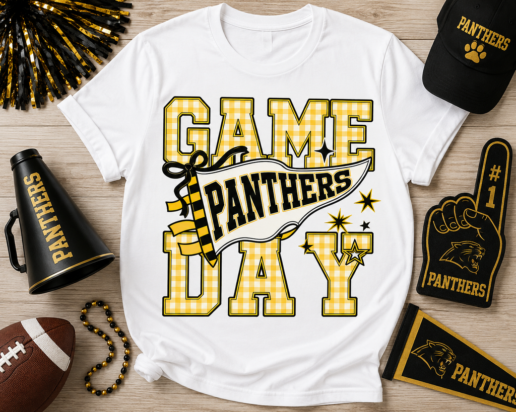 Game Day Panthers Varsity Tee | Black &amp; White Football Spirit Shirt