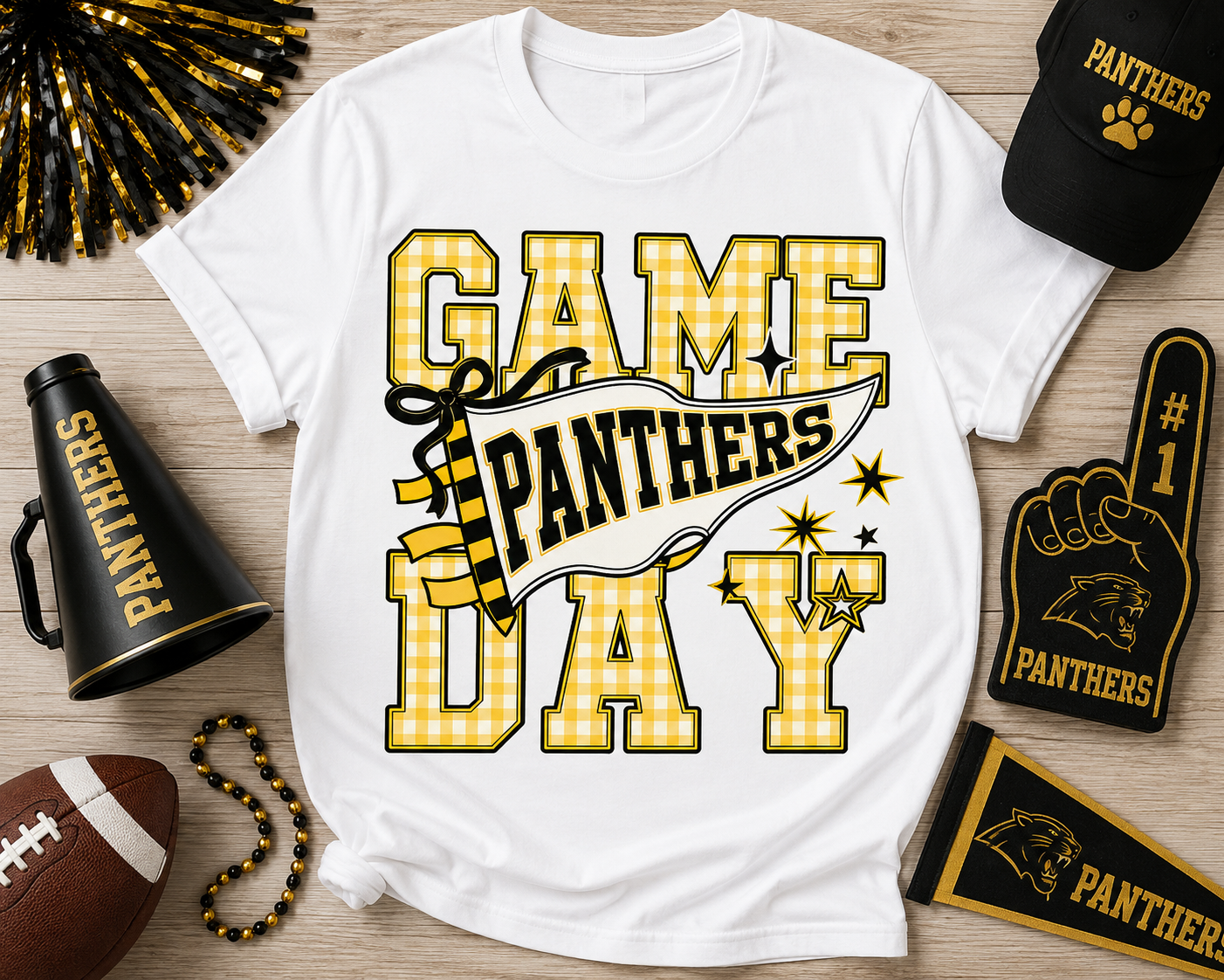 Game Day Panthers Varsity Tee | Black &amp; White Football Spirit Shirt