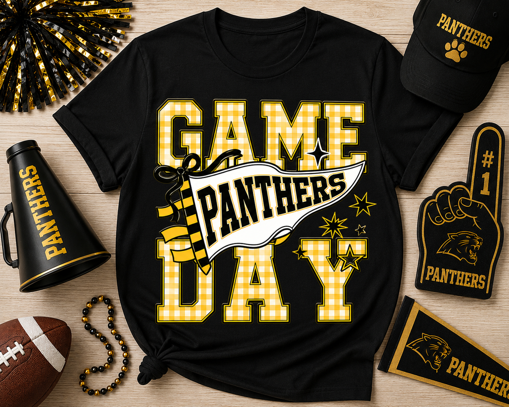 Game Day Panthers Varsity Tee | Black &amp; White Football Spirit Shirt